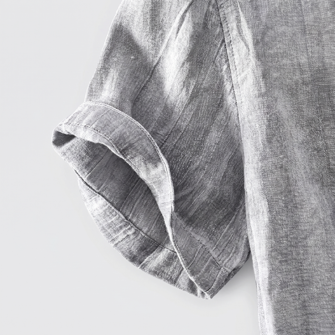 Men's Linen Short Sleeve Shirt - Curved Hem & Rolled Cuffs