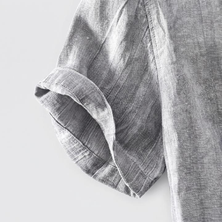 Men's Linen Short Sleeve Shirt - Curved Hem & Rolled Cuffs