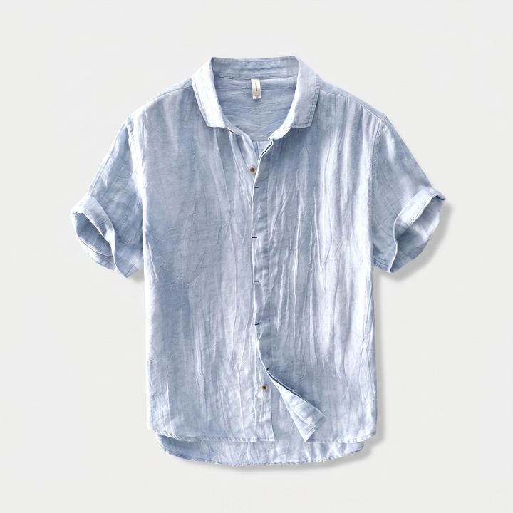 Men's Linen Short Sleeve Shirt - Curved Hem & Rolled Cuffs