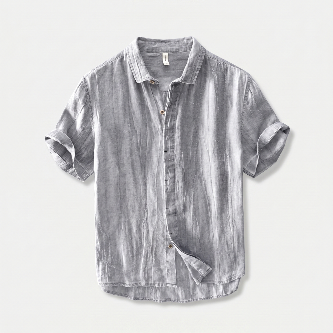 Men's Linen Short Sleeve Shirt - Curved Hem & Rolled Cuffs