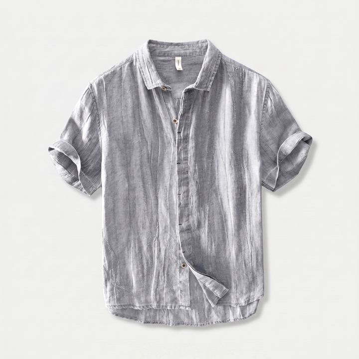 Men's Linen Short Sleeve Shirt - Curved Hem & Rolled Cuffs