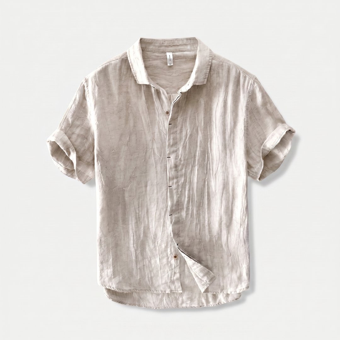 Men's Linen Short Sleeve Shirt - Curved Hem & Rolled Cuffs