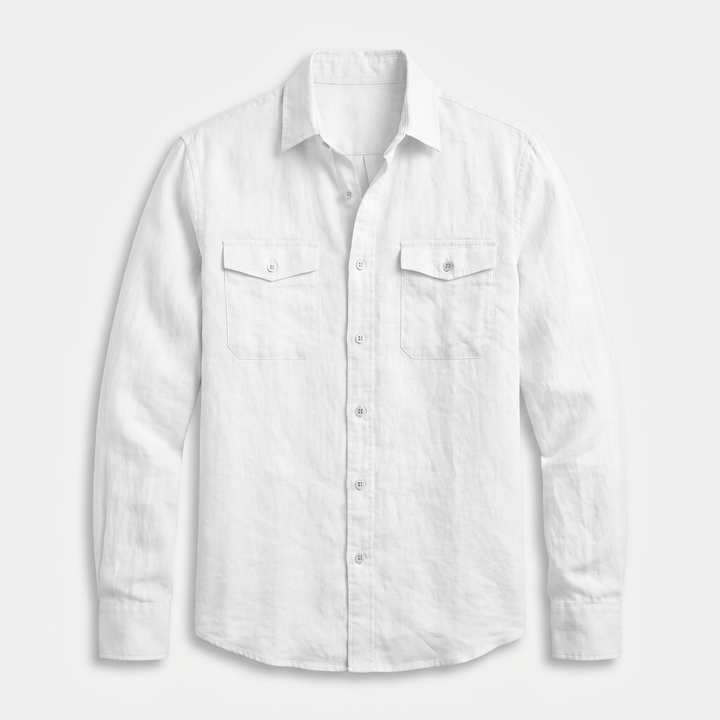 Men's Linen Spread Collar Overshirt with Chest Pockets