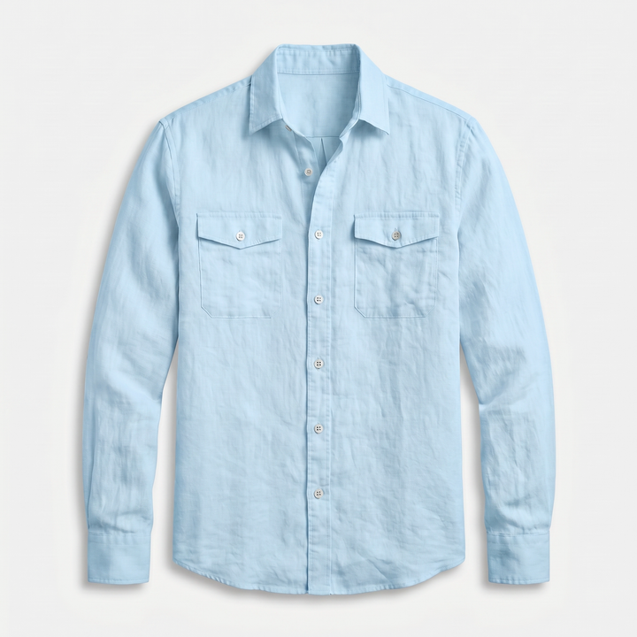 Men's Linen Spread Collar Overshirt with Chest Pockets
