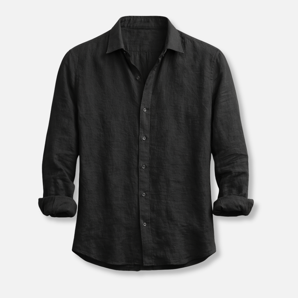 Men's Linen Summer Button-Down Shirt with Roll-Up Sleeves