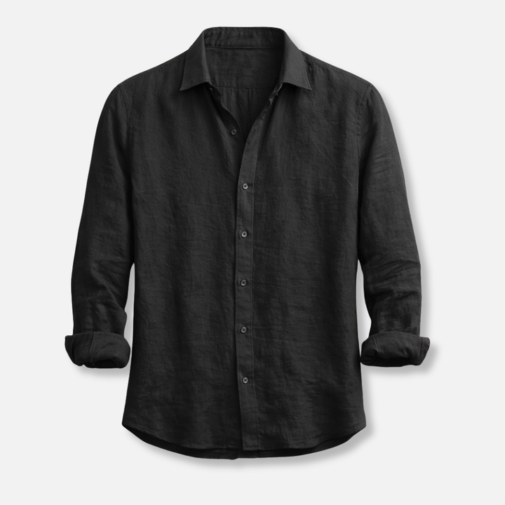 Men's Linen Summer Button-Down Shirt with Roll-Up Sleeves