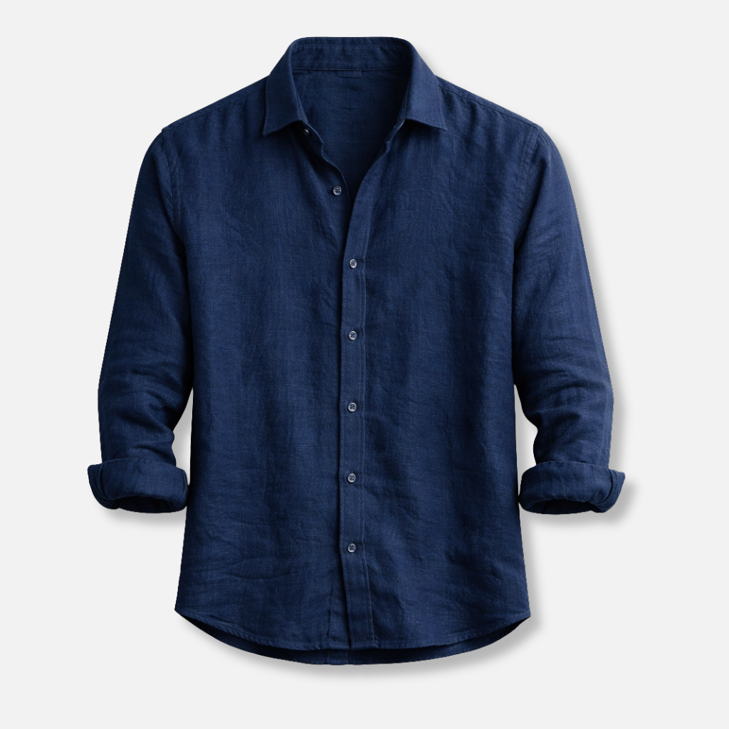 Men's Linen Summer Button-Down Shirt with Roll-Up Sleeves