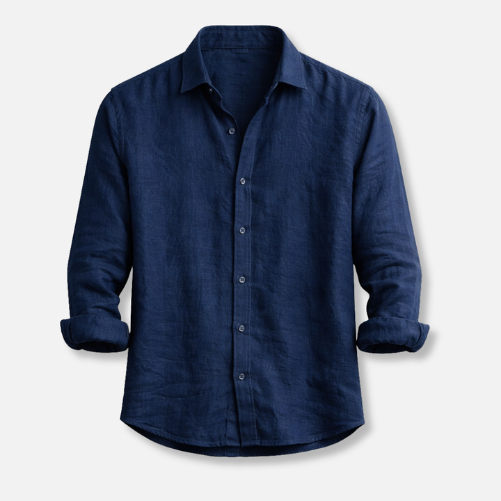 Men's Linen Summer Button-Down Shirt with Roll-Up Sleeves