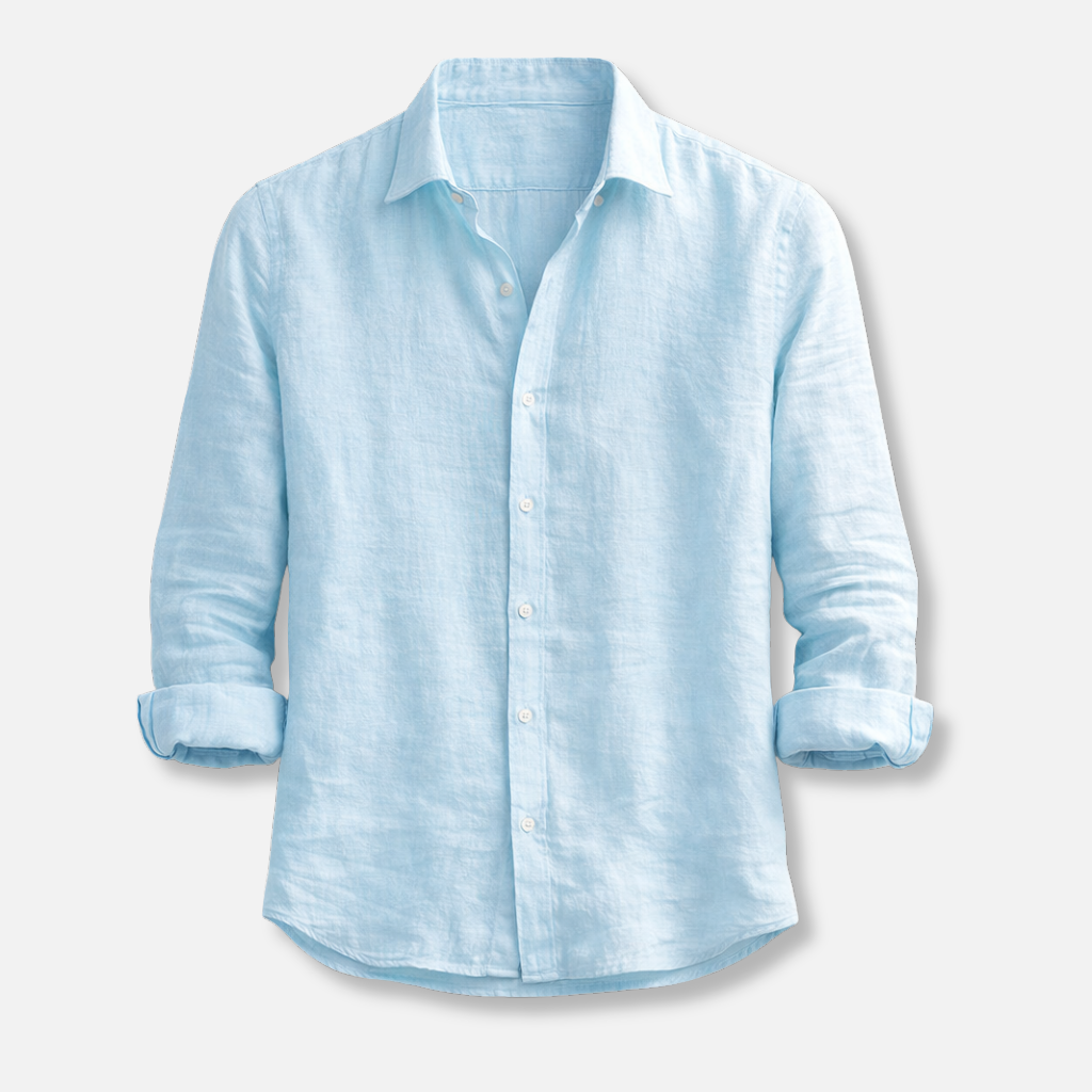 Men's Linen Summer Button-Down Shirt with Roll-Up Sleeves