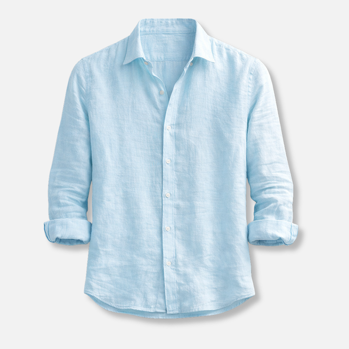 Men's Linen Summer Button-Down Shirt with Roll-Up Sleeves