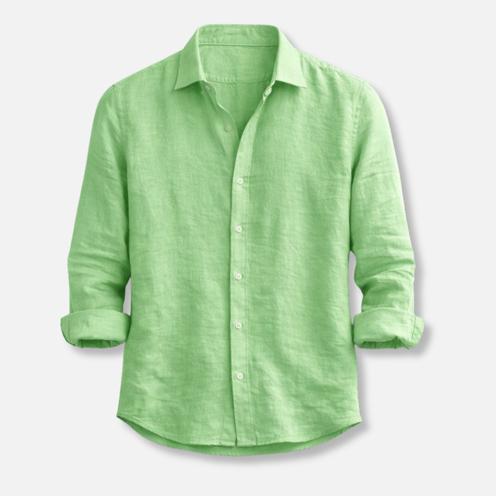 Men's Linen Summer Button-Down Shirt with Roll-Up Sleeves