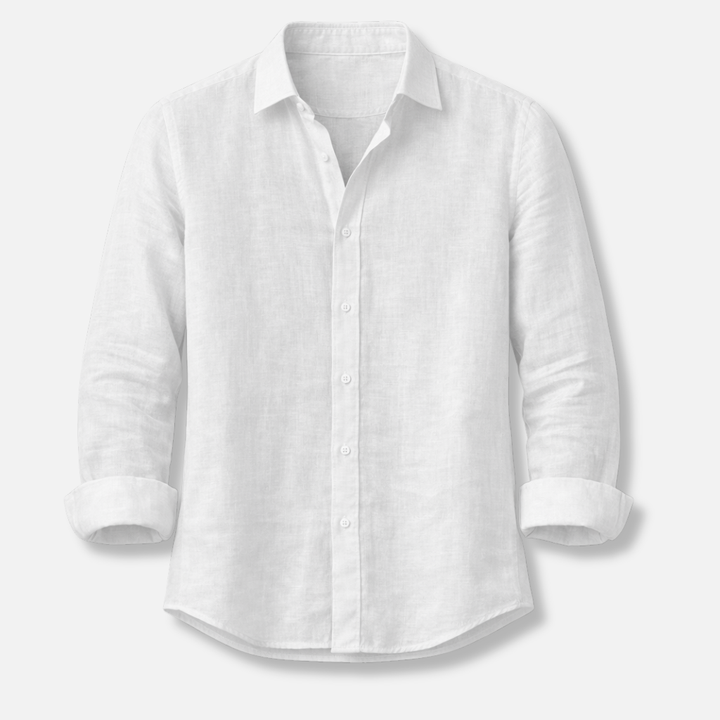 Men's Linen Summer Button-Down Shirt with Roll-Up Sleeves