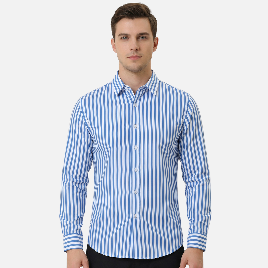 Men's Long Sleeve Casual Striped Button-Up Shirt