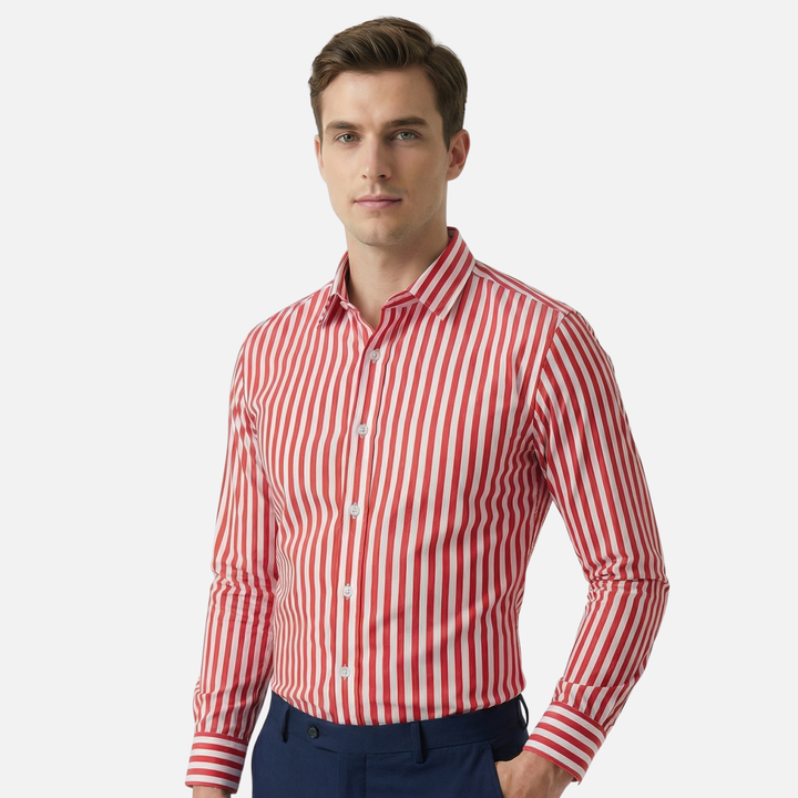 Men's Long Sleeve Casual Striped Button-Up Shirt