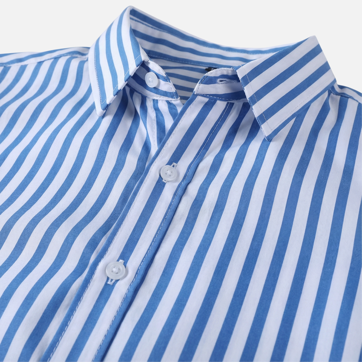 Men's Long Sleeve Casual Striped Button-Up Shirt