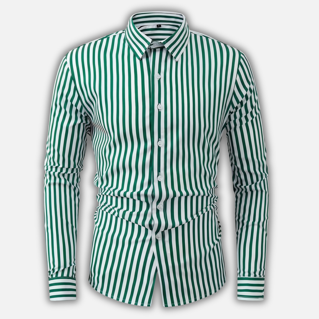Men's Long Sleeve Casual Striped Button-Up Shirt