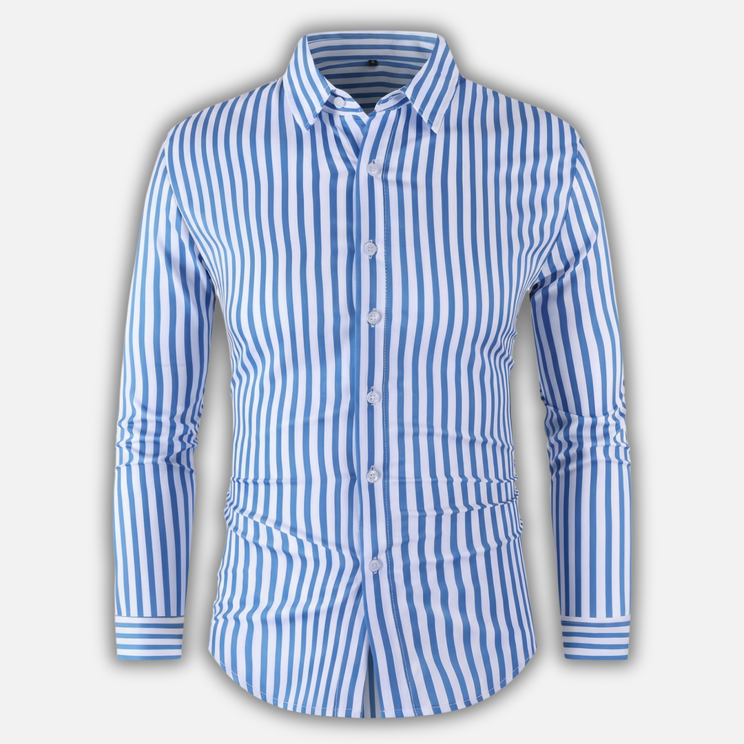 Men's Long Sleeve Casual Striped Button-Up Shirt
