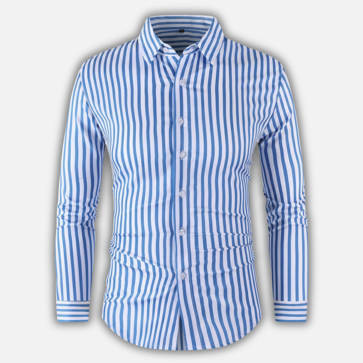 Men's Long Sleeve Casual Striped Button-Up Shirt