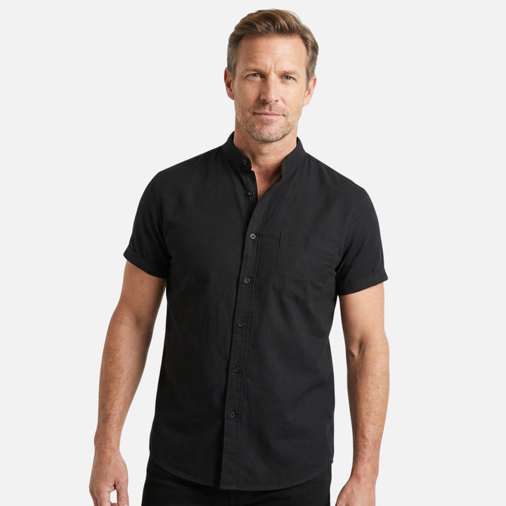 Men's Mandarin Collar Textured Cotton Blend Shirt