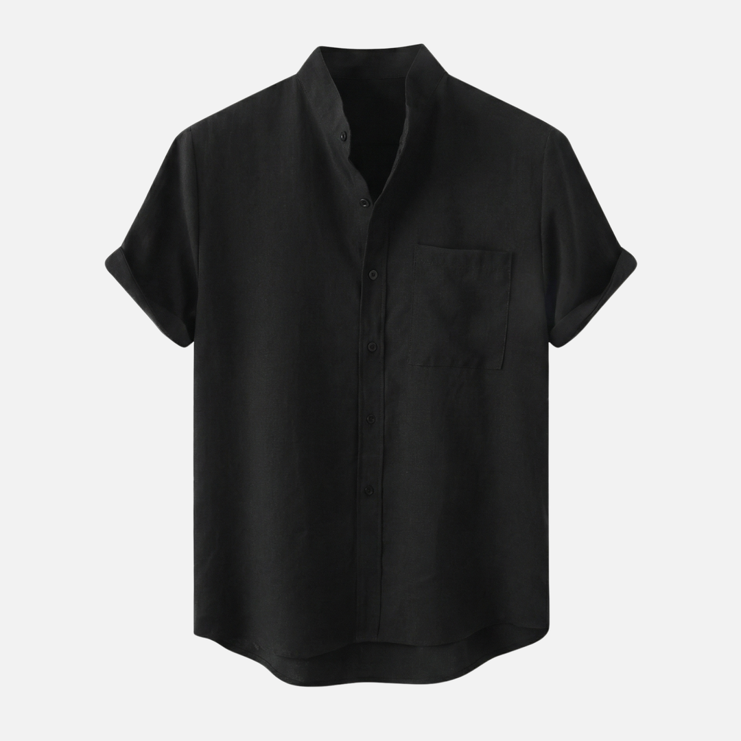 Men's Mandarin Collar Textured Cotton Blend Shirt