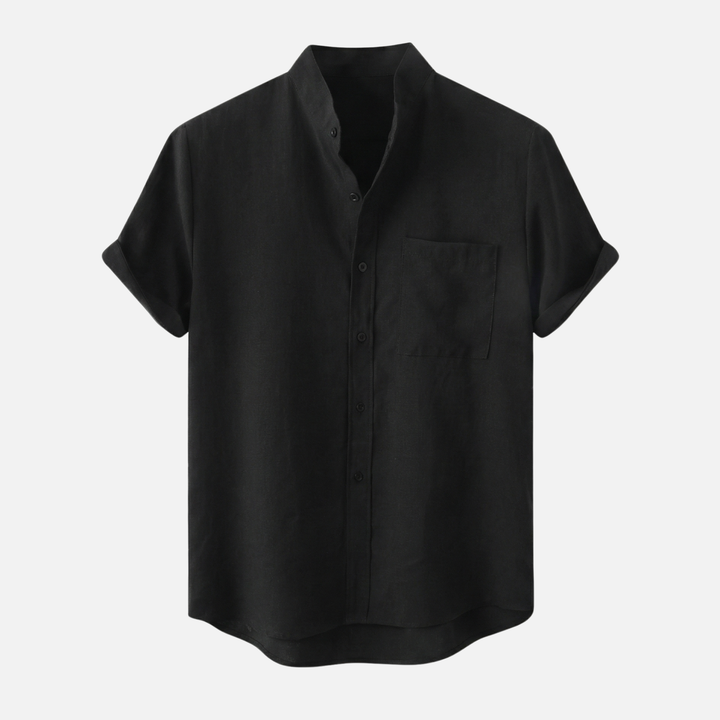 Men's Mandarin Collar Textured Cotton Blend Shirt