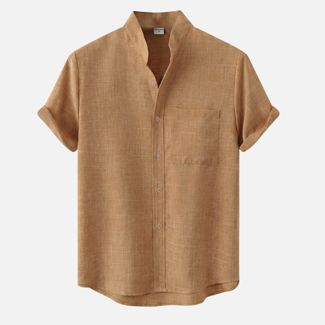 Men's Mandarin Collar Textured Cotton Blend Shirt