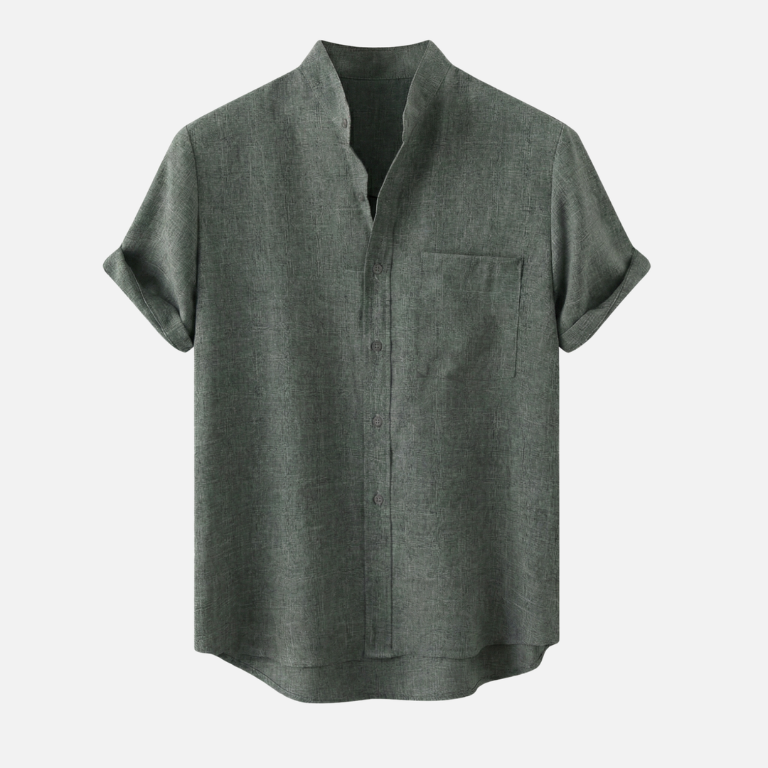 Men's Mandarin Collar Textured Cotton Blend Shirt
