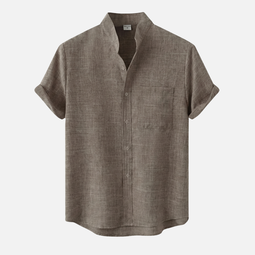 Men's Mandarin Collar Textured Cotton Blend Shirt