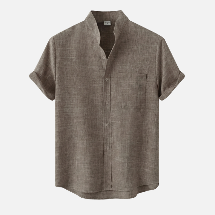 Men's Mandarin Collar Textured Cotton Blend Shirt