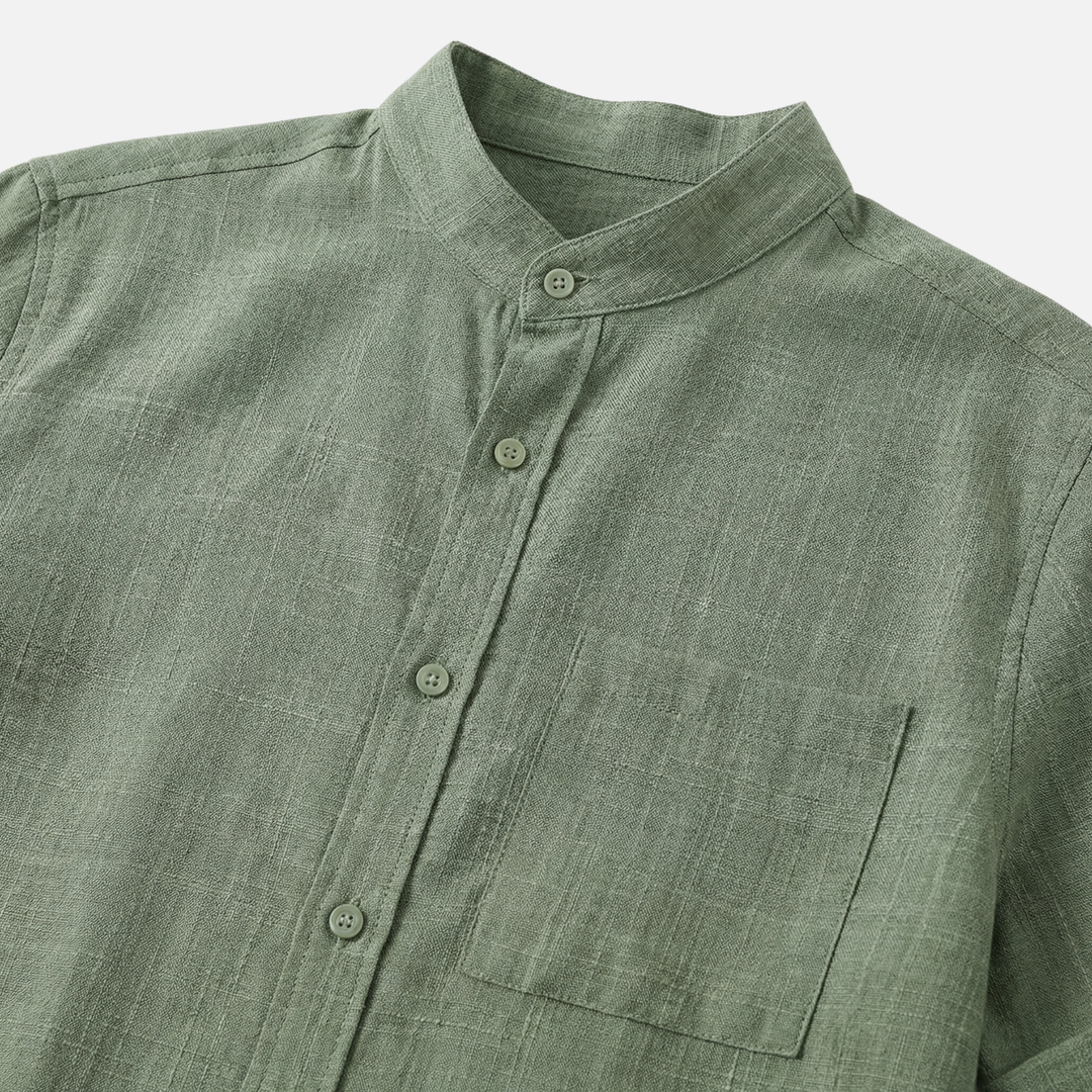 Men's Mandarin Collar Textured Cotton Blend Shirt