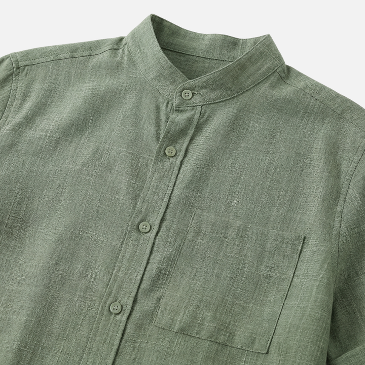 Men's Mandarin Collar Textured Cotton Blend Shirt