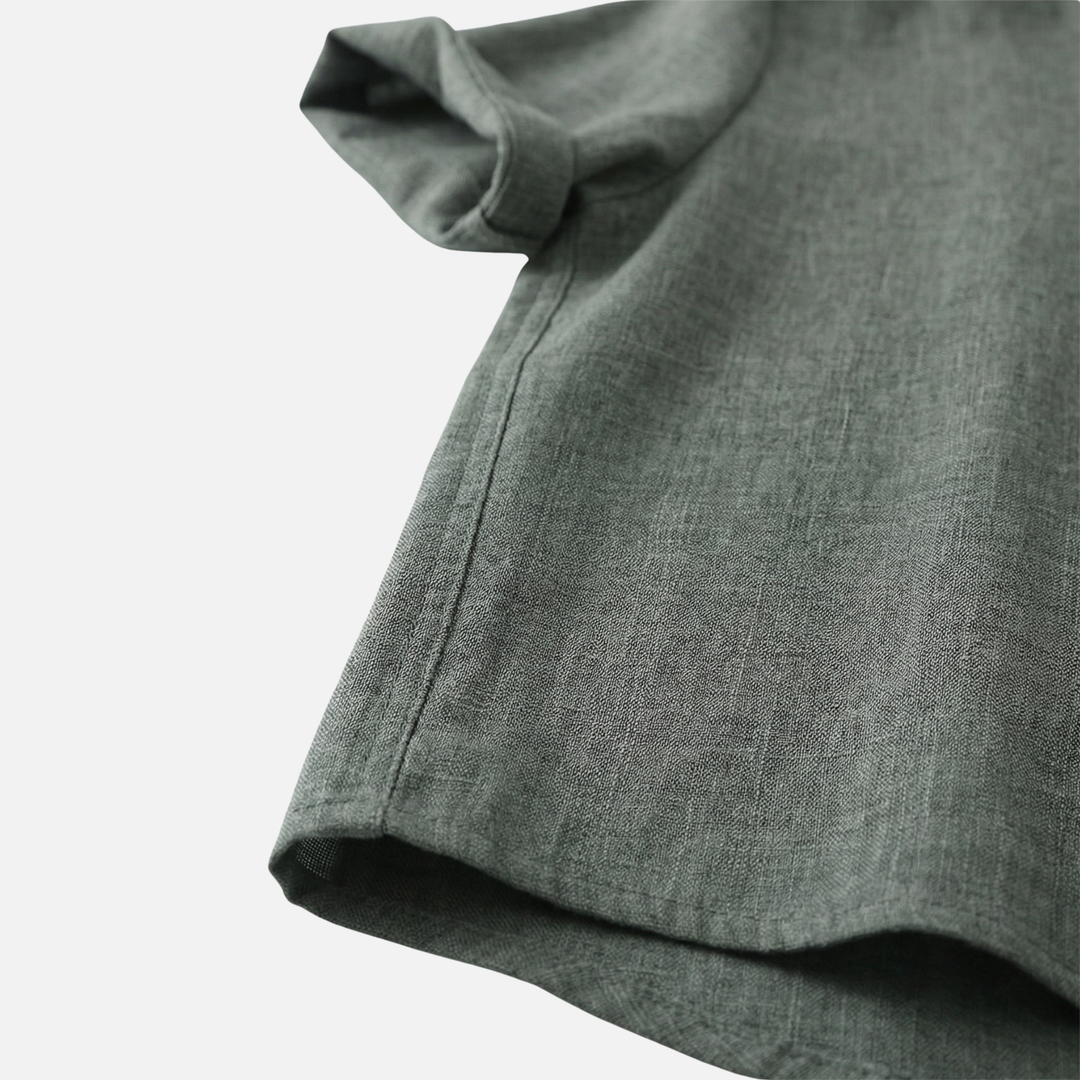 Men's Mandarin Collar Textured Cotton Blend Shirt