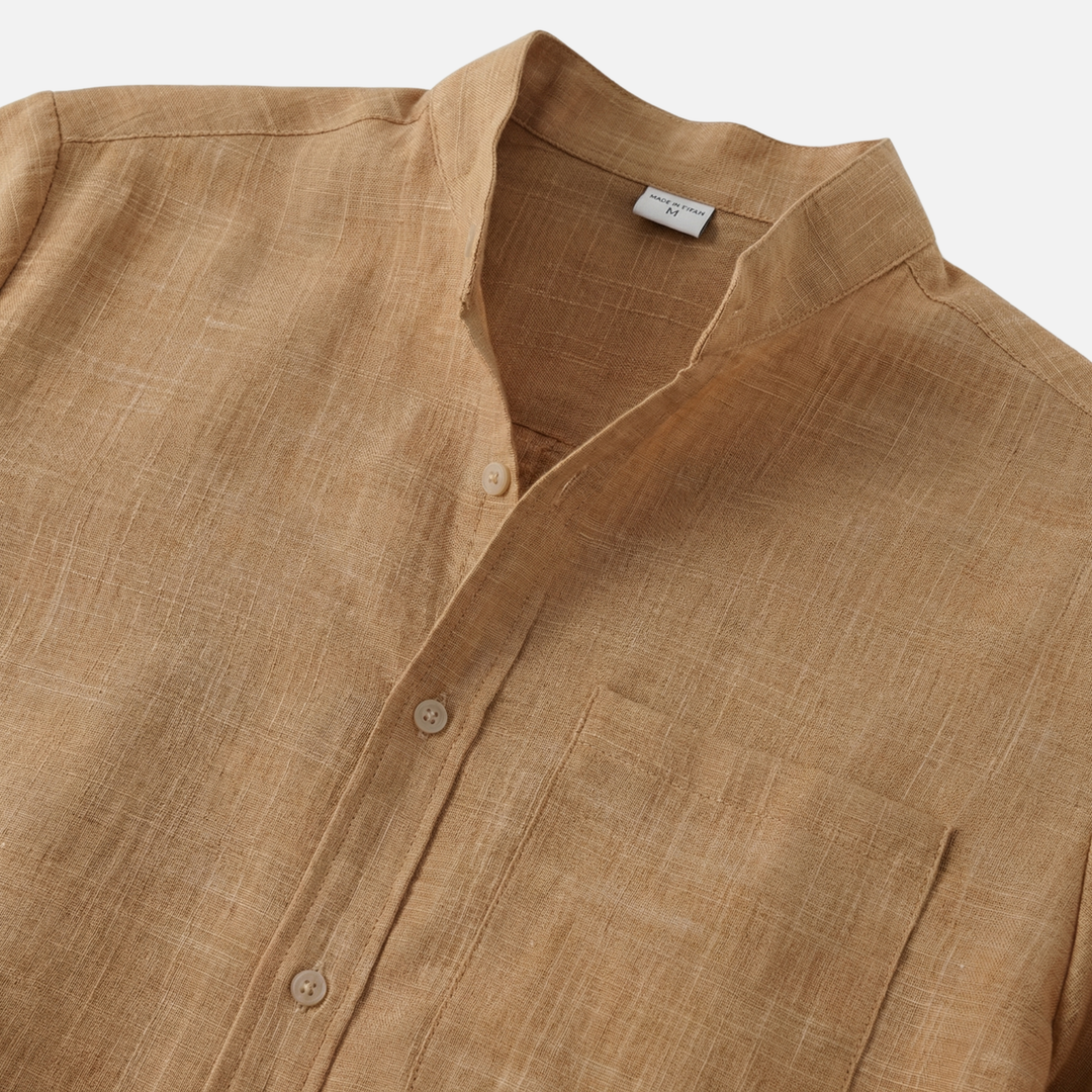 Men's Mandarin Collar Textured Cotton Blend Shirt