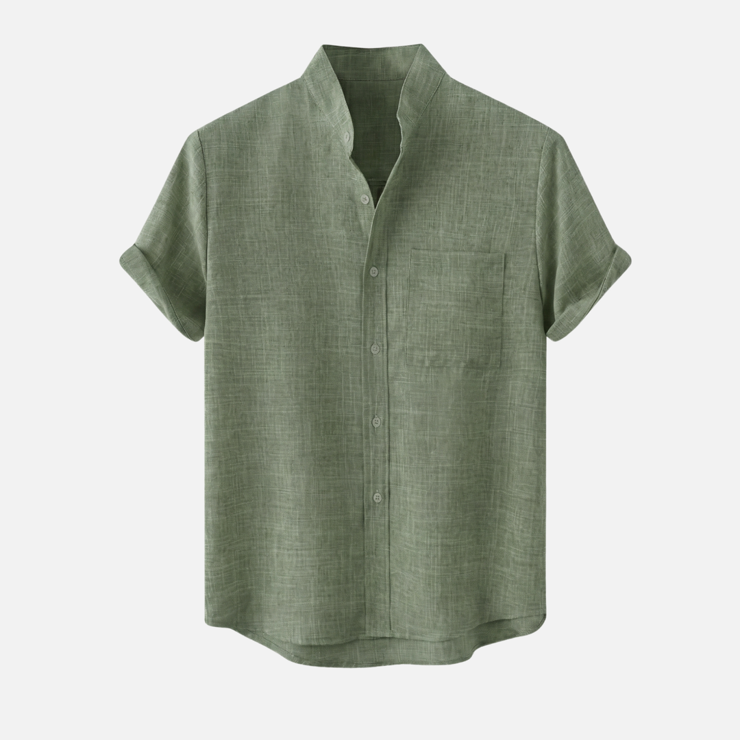 Men's Mandarin Collar Textured Cotton Blend Shirt
