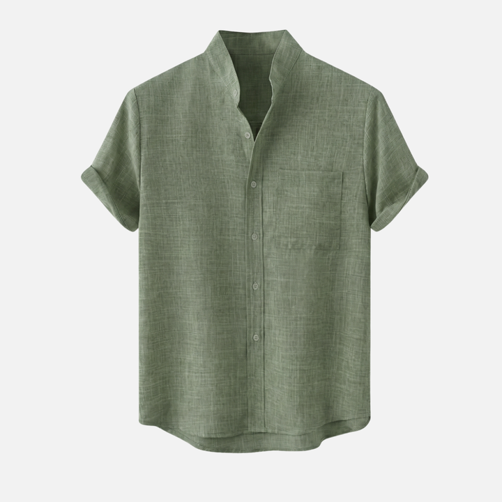 Men's Mandarin Collar Textured Cotton Blend Shirt