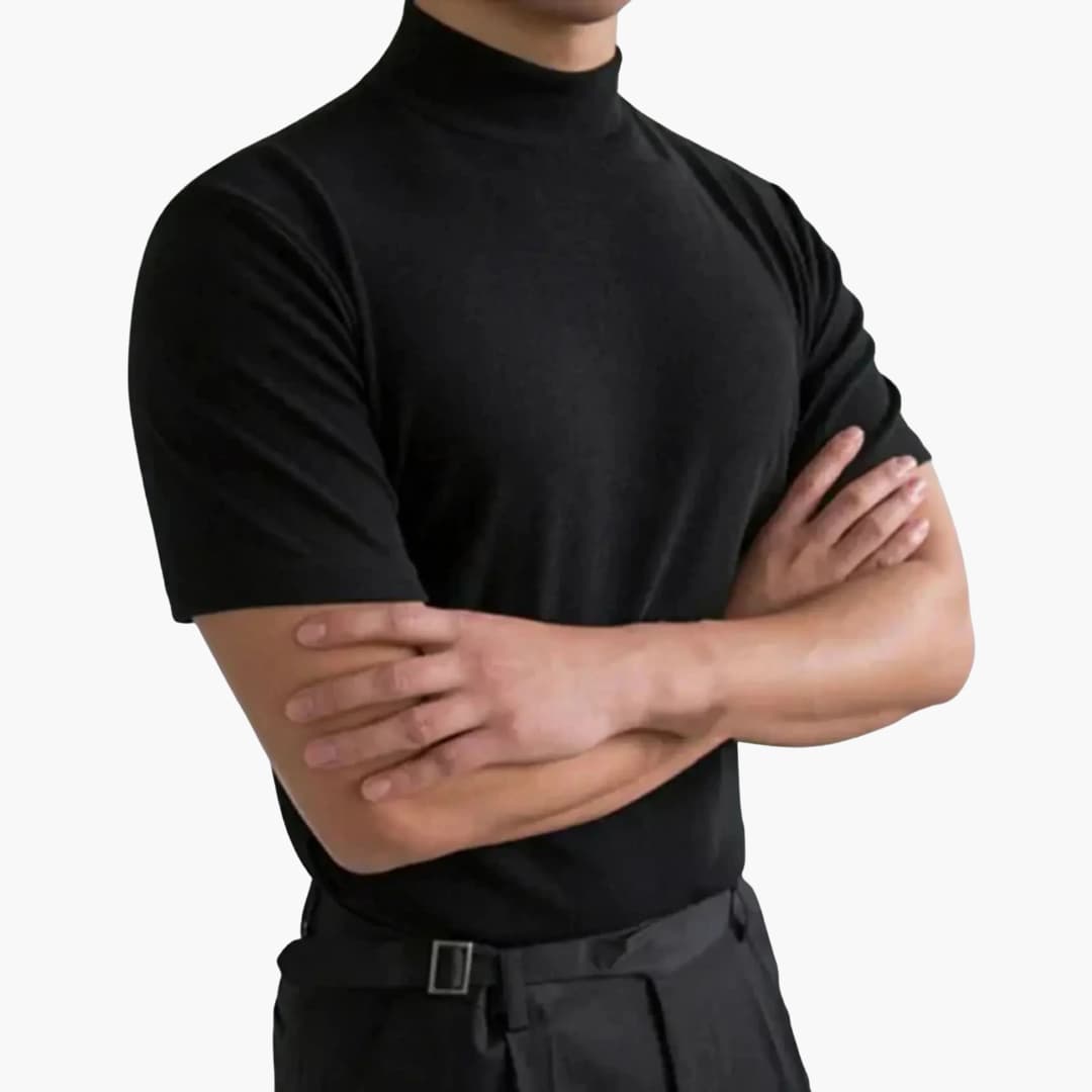 Men's Mock Neck Cotton T-Shirt - Relaxed Fit