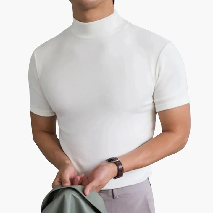 Men's Mock Neck Cotton T-Shirt - Relaxed Fit