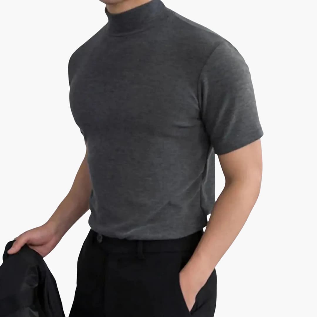 Men's Mock Neck Cotton T-Shirt - Relaxed Fit