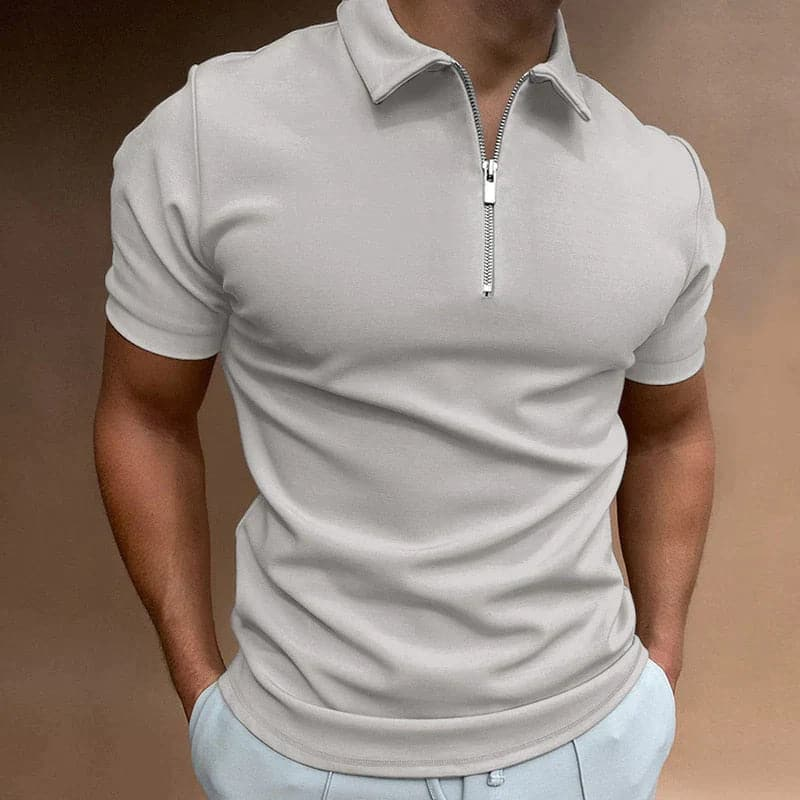 Men's Quarter-Zip Textured Cotton Polo Shirt