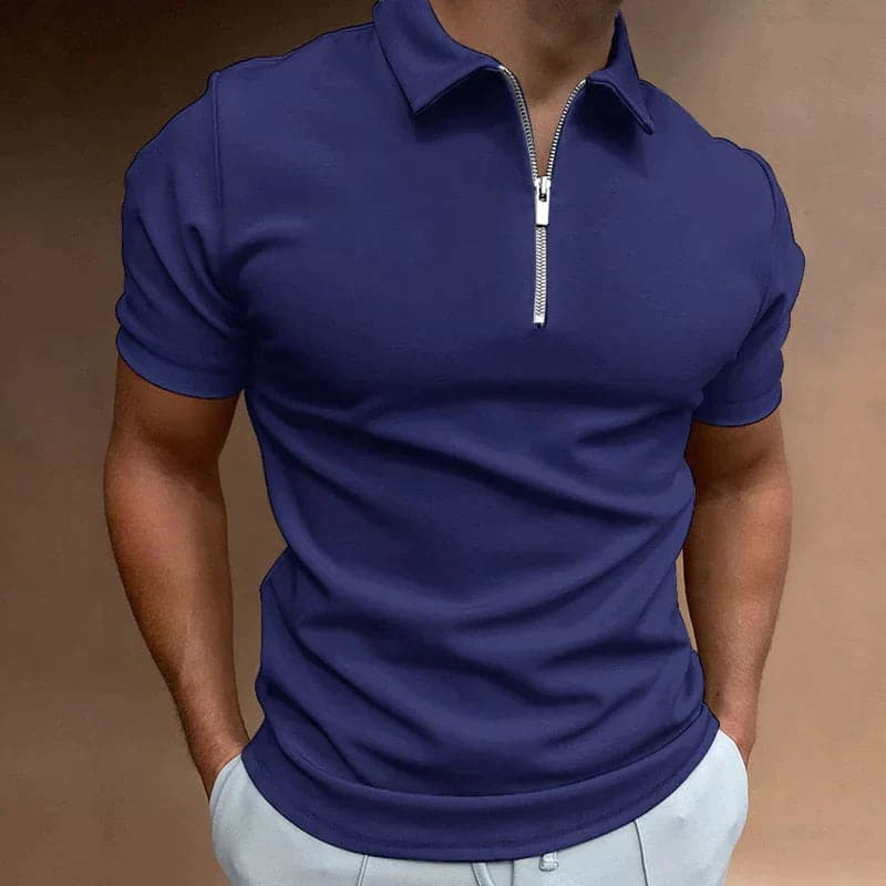 Men's Quarter-Zip Textured Cotton Polo Shirt