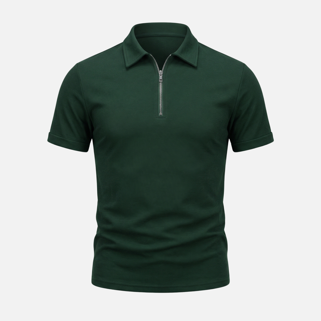 Men's Quarter-Zip Textured Cotton Polo Shirt