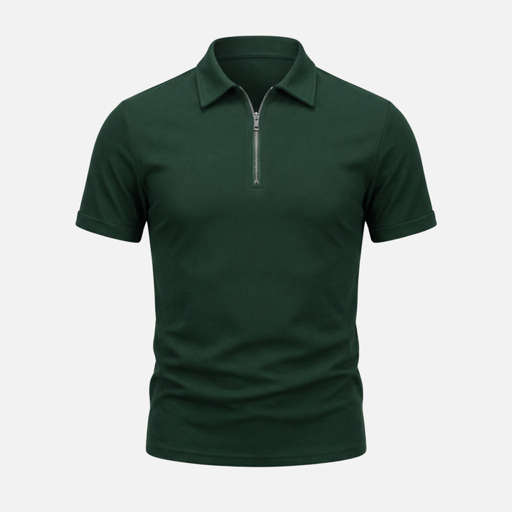 Men's Quarter-Zip Textured Cotton Polo Shirt