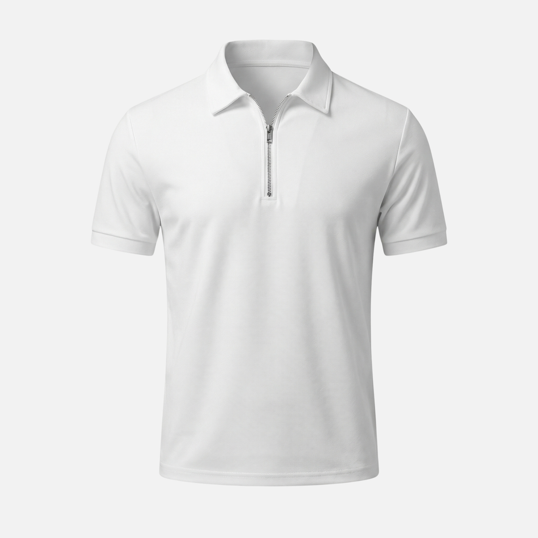 Men's Quarter-Zip Textured Cotton Polo Shirt