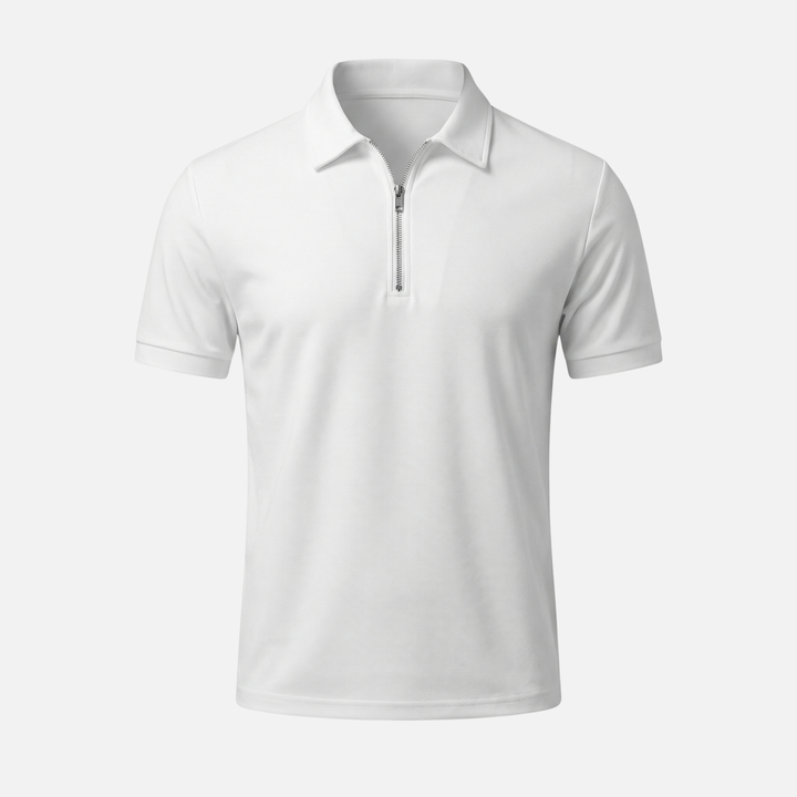 Men's Quarter-Zip Textured Cotton Polo Shirt