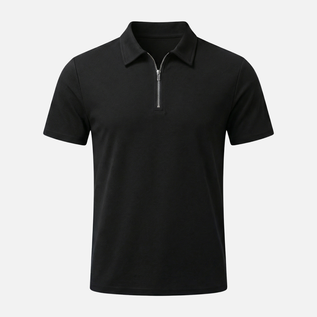 Men's Quarter-Zip Textured Cotton Polo Shirt