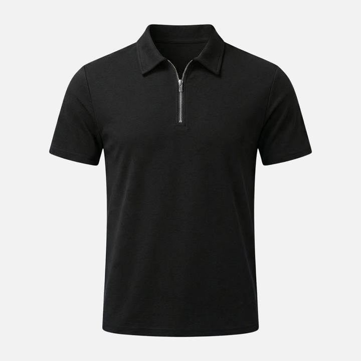 Men's Quarter-Zip Textured Cotton Polo Shirt