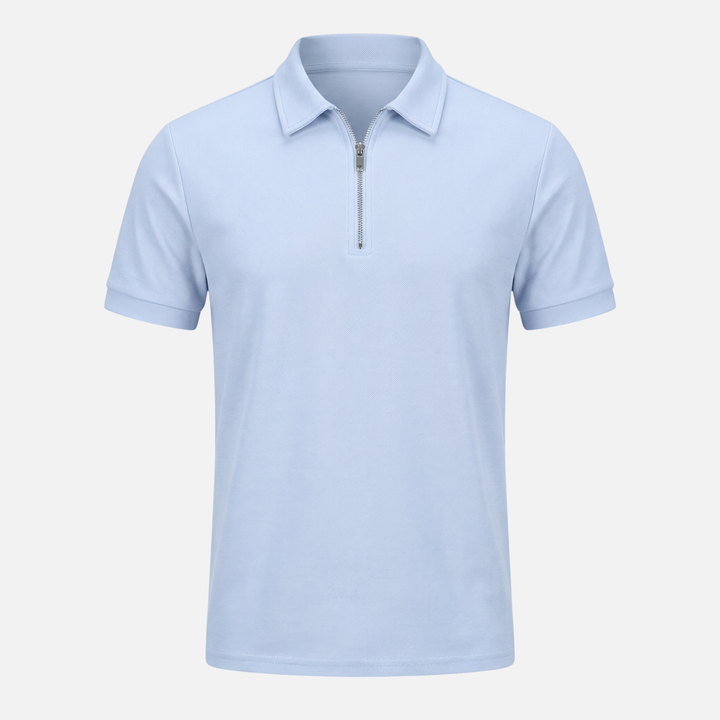 Men's Quarter-Zip Textured Cotton Polo Shirt