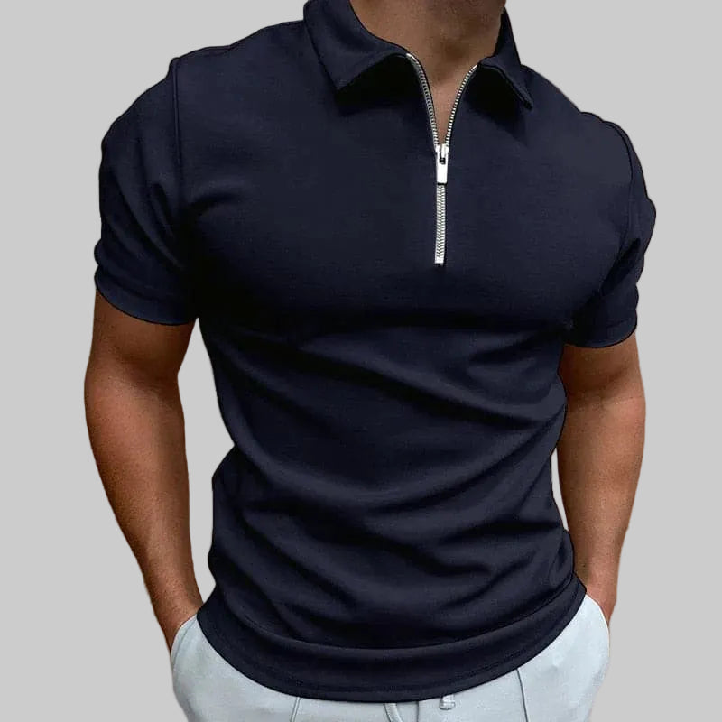 Men's Quarter-Zip Textured Cotton Polo Shirt