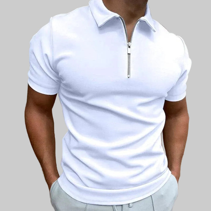 Men's Quarter-Zip Textured Cotton Polo Shirt