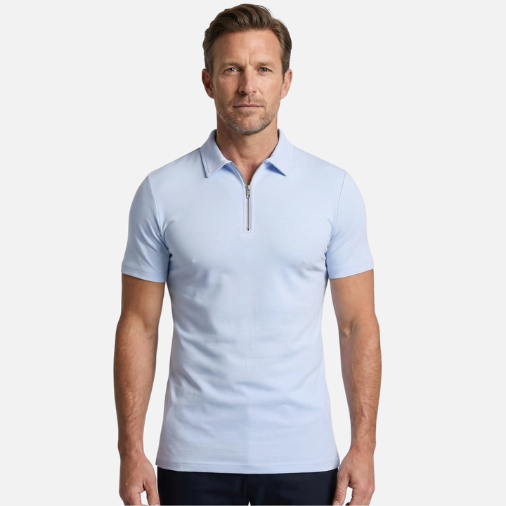 Men's Quarter-Zip Textured Cotton Polo Shirt